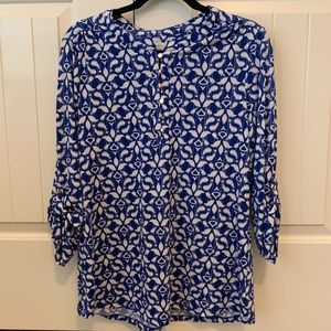 Charter Club Shirt, Royal Blue & White, 3/4 Sleeve